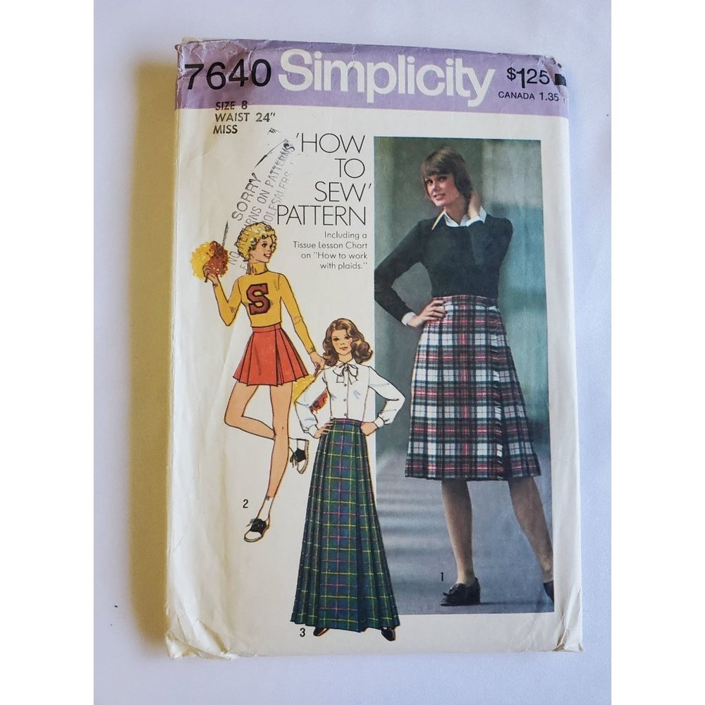Misses Skirt Three Lengths Size 8 Waist 24" Simplicity 7640 Uncut